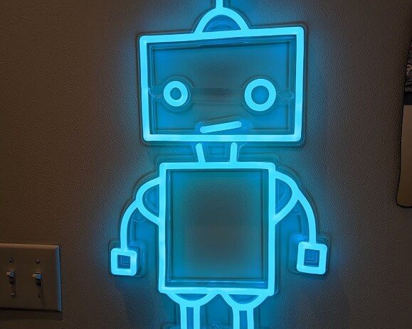 cute robot neon light, robot neon sign