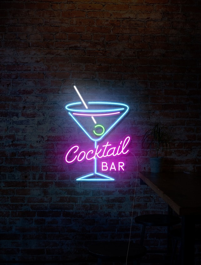 LED Cocktail Bar Neon Sign with Martini Glass