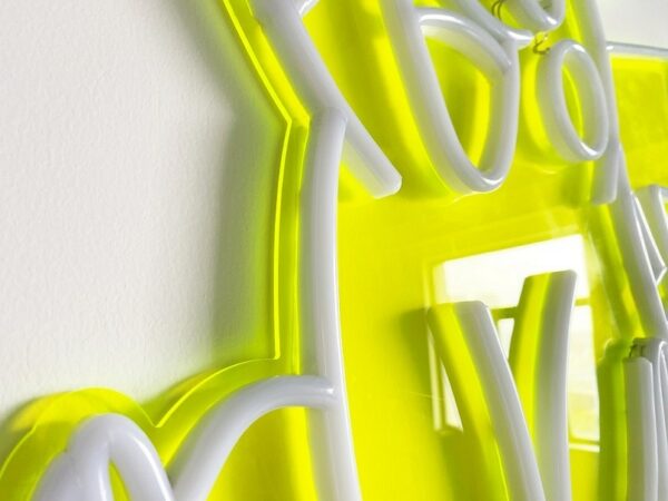 yellow custom neon sign, yellow backing neon lights