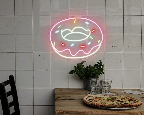 donut neon sign, cute custom neon light, bakery neon sign