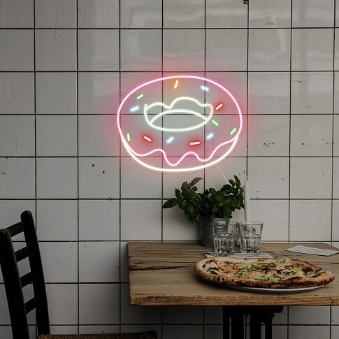 donut neon sign, cute custom neon light, bakery neon sign