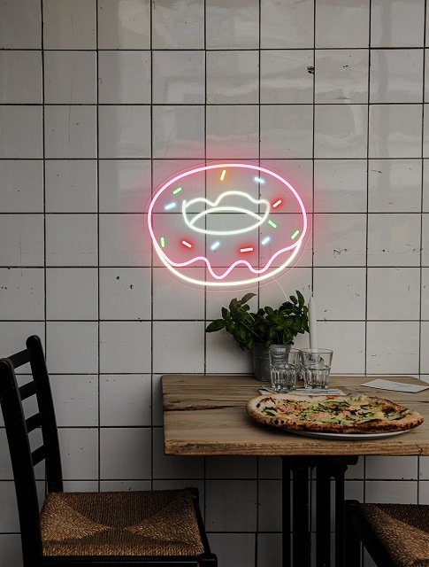 donut neon sign, cute custom neon light, bakery neon sign