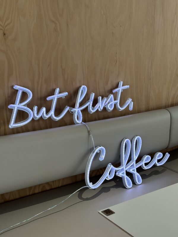 but first coffe led neon sign with mirror backing