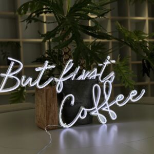 coffee custom neon sign with mirror backing