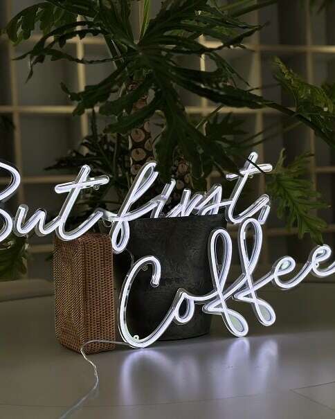 coffee custom neon sign with mirror backing