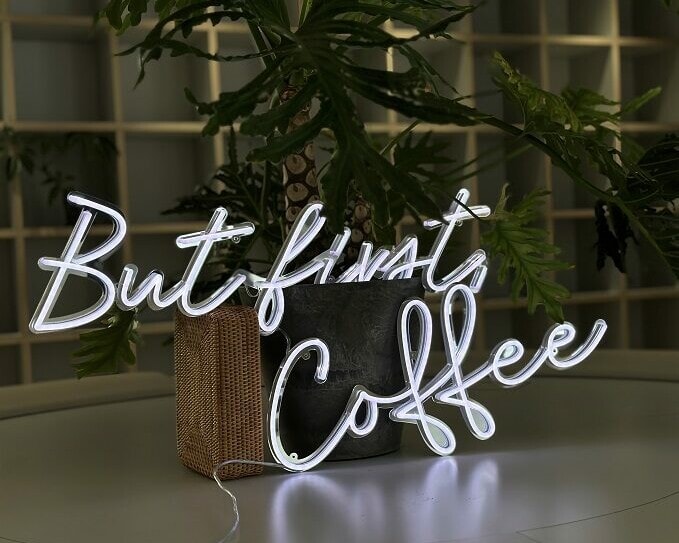 coffee custom neon sign with mirror backing