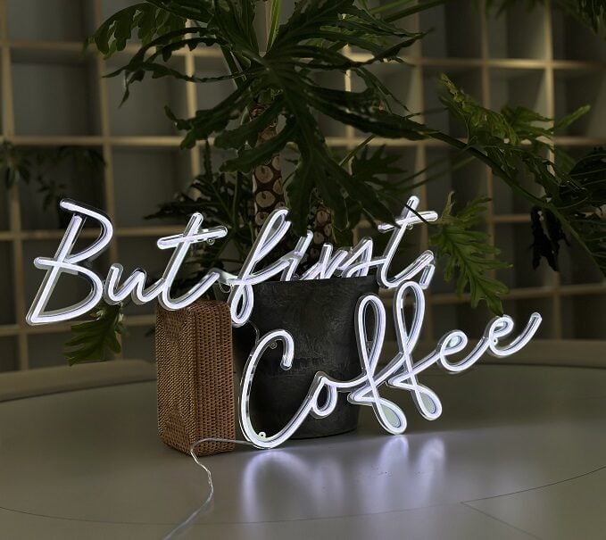 coffee custom neon sign with mirror backing