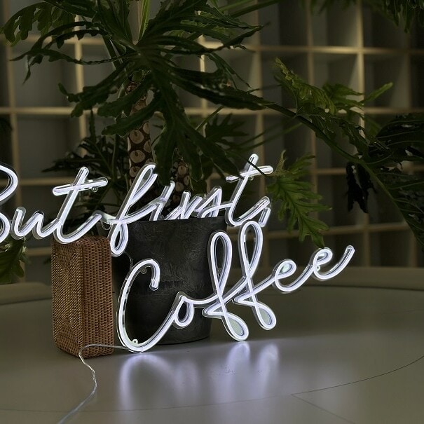 coffee custom neon sign with mirror backing