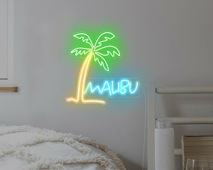 MALIBU-DAY-VERSION holiday neon sign ice blue palm tree