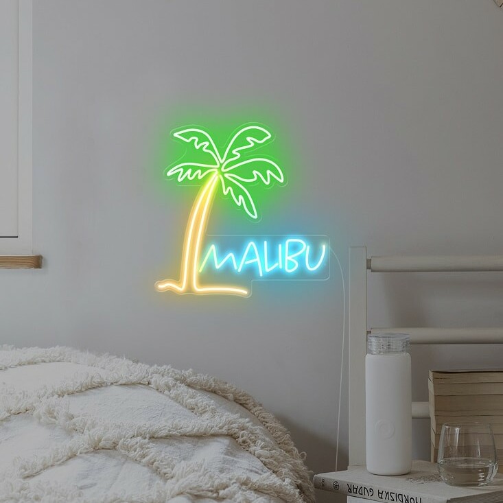 MALIBU-DAY-VERSION holiday neon sign ice blue palm tree