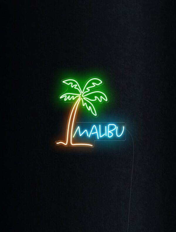 MALIBU-Plain-Background holiday neon sign ice blue palm tree