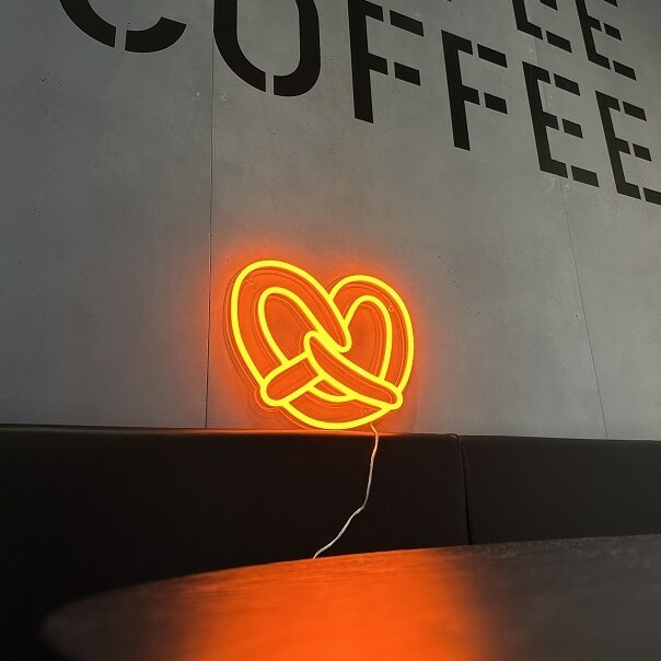 pretzel neon sign for bakery and coffee shop