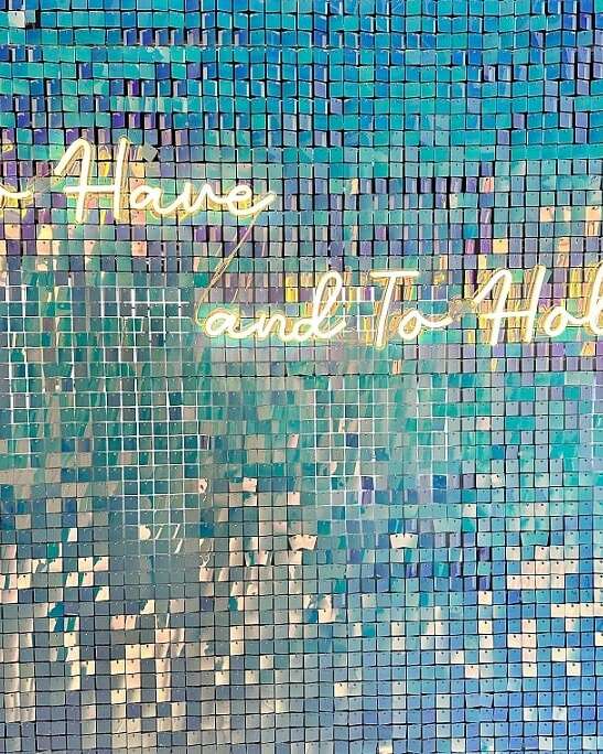 to have and to hold neon sign on shimmer wall