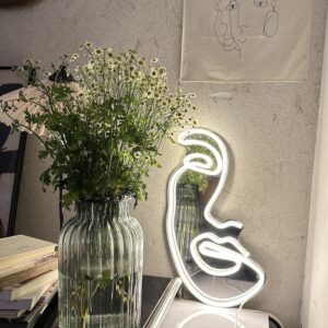 Aesthetic face white neon light sign with mirror backing