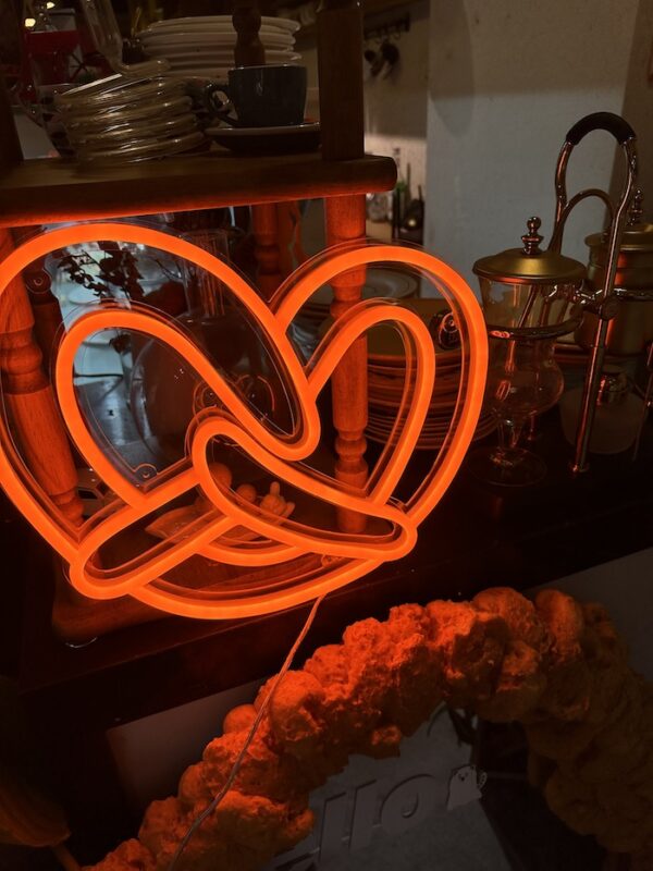 Pretzel cafe restaurant bakery business orange neon sign light