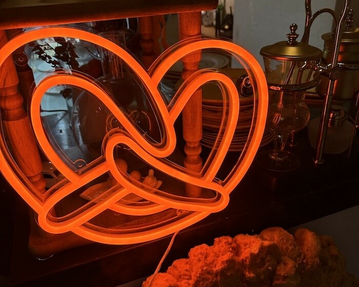 Pretzel cafe restaurant bakery business orange neon sign light