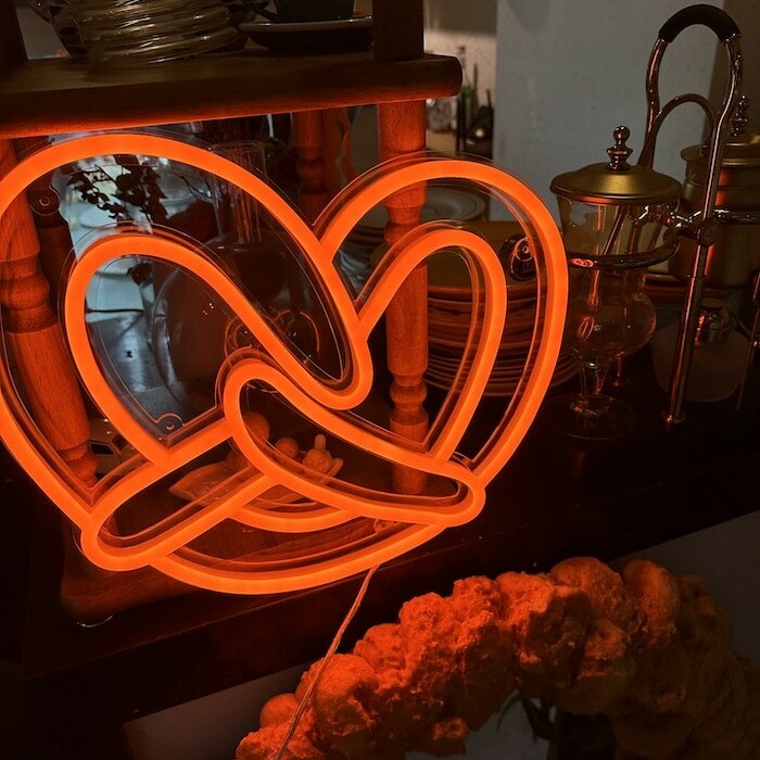 Pretzel cafe restaurant bakery business orange neon sign light