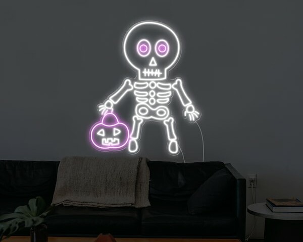 Skeleton Pumkin Halloween Neon Sign-night-version