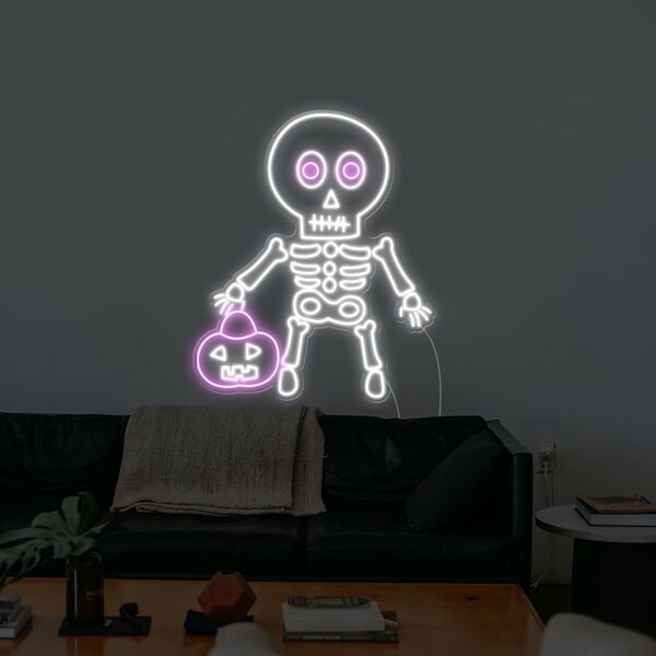 Skeleton Pumkin Halloween Neon Sign-night-version