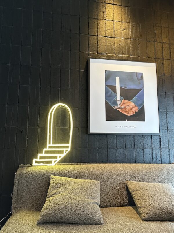 mystery door soft white neon sign