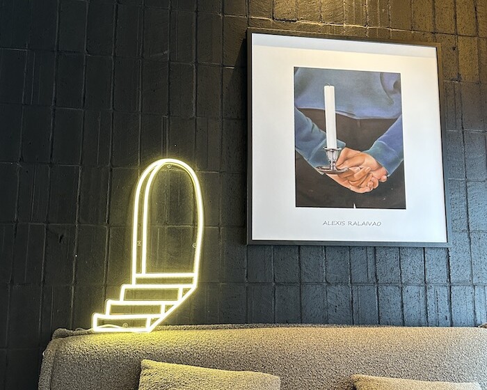 mystery door soft white neon sign