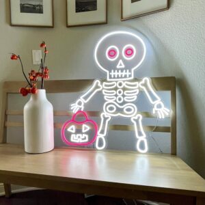 Skeleton with Pumkin Halloween Neon Sign