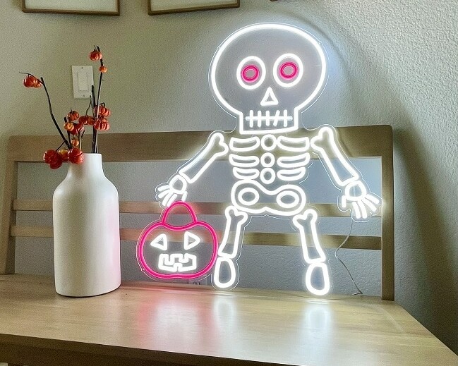 Skeleton with Pumkin Halloween Neon Sign