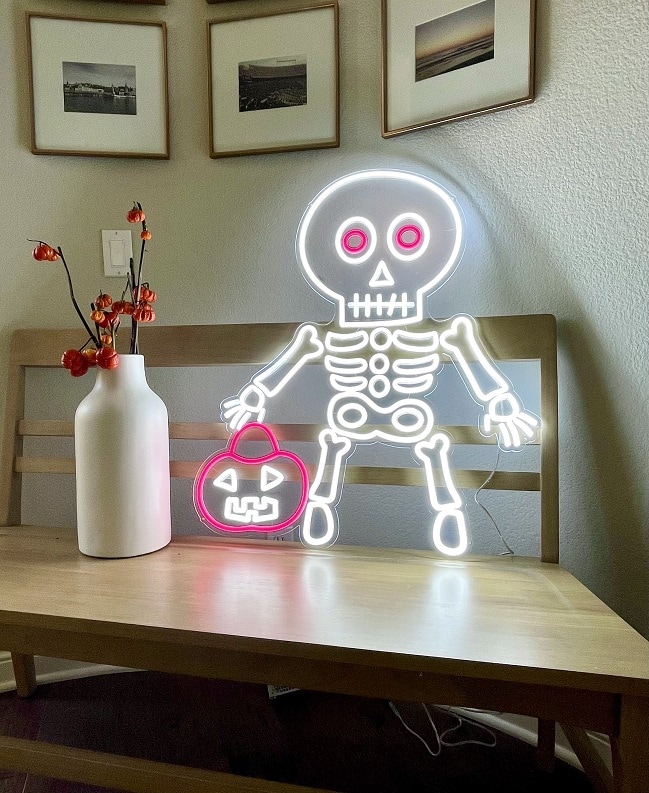 Skeleton with Pumkin Halloween Neon Sign