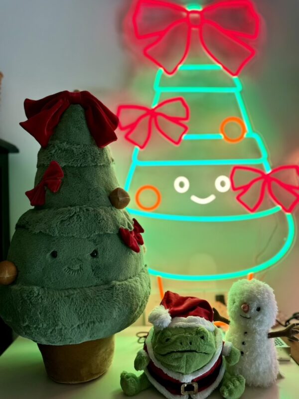 Decorated Christmas Tree Neon Light as background