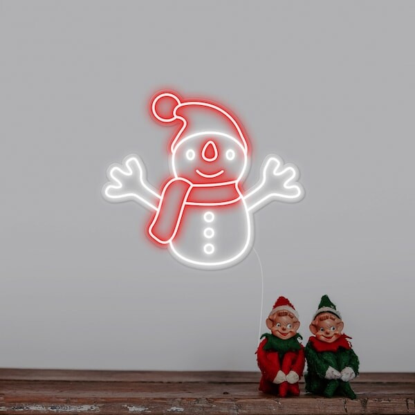 White and Red Snowman Neon Sign Day-Version