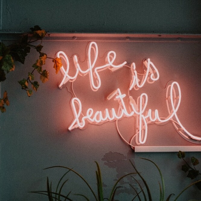 life is beautiful pink glass neon