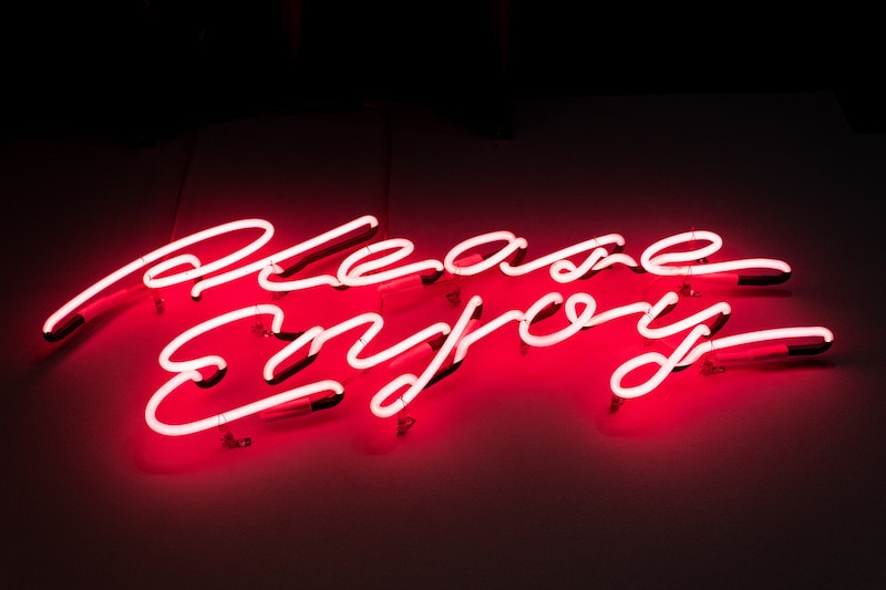 please enjoy red glass neon light mounted