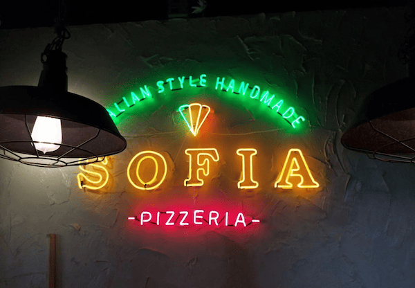 Italian restaurant business logo glass neon sign