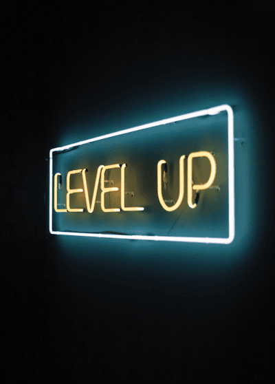Level up custom yellow and blue glass neon sign