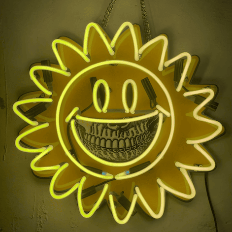 Yellow sun flower comic glass neon sign