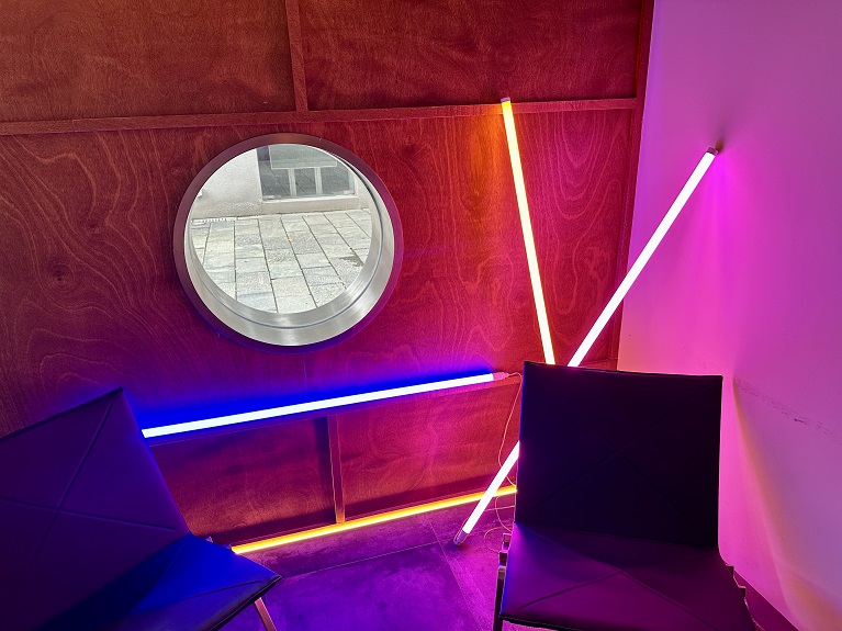 single color neon tube lamp in pink and purple colors