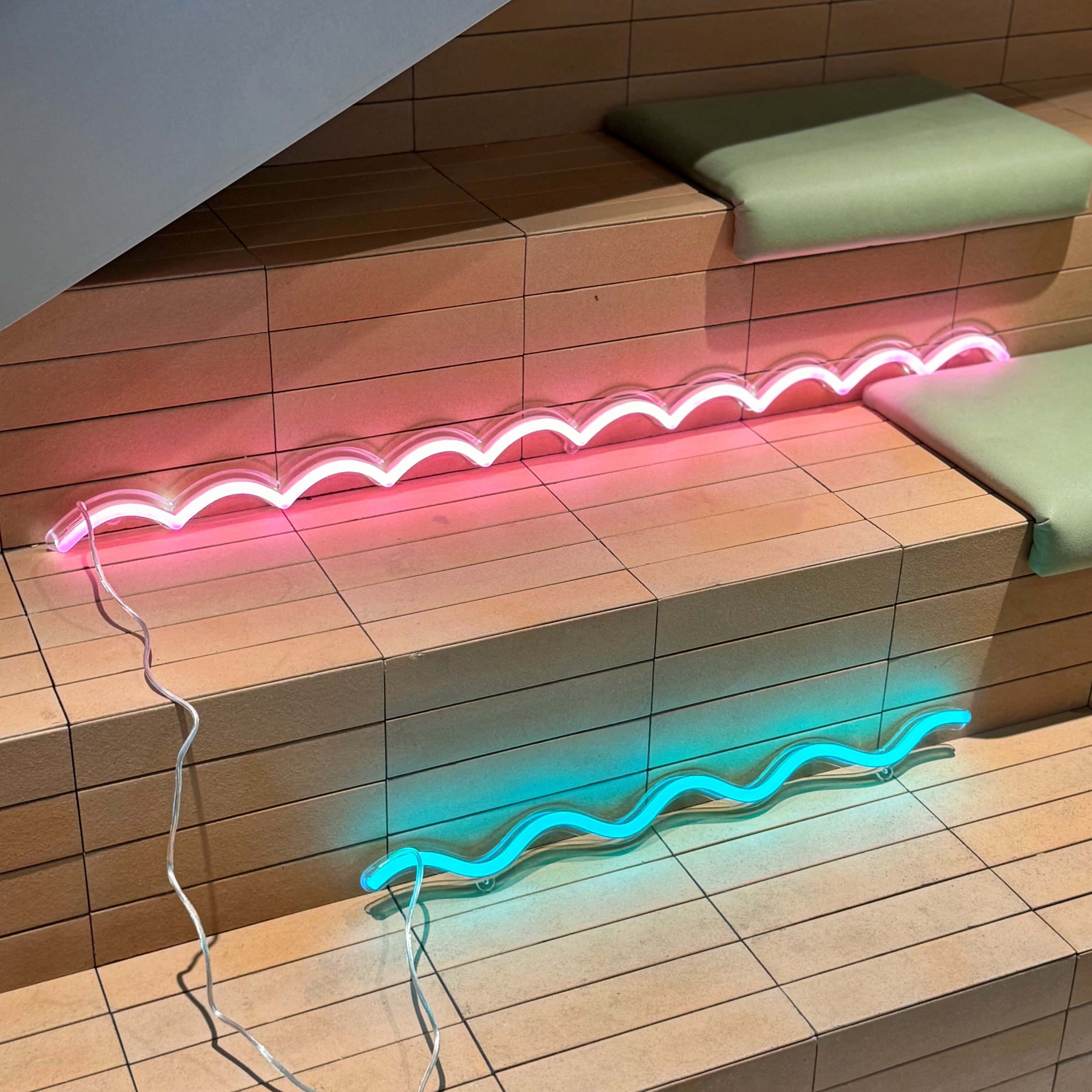 Wave Together wavy lines Neon Sign stair