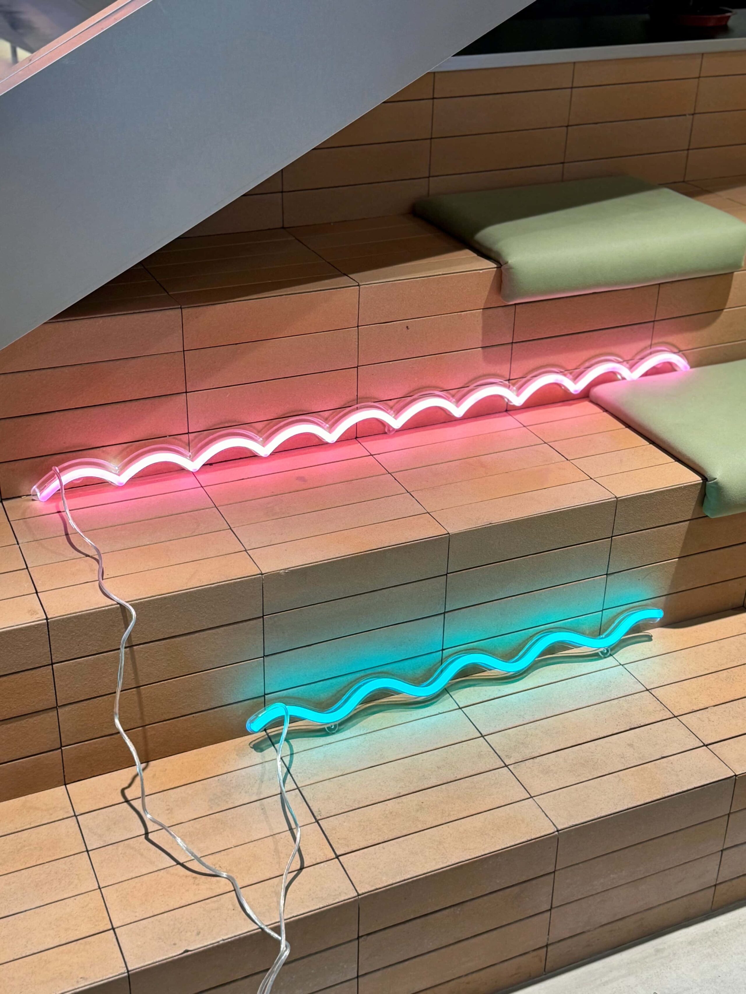 Wave Together wavy lines Neon Sign stair