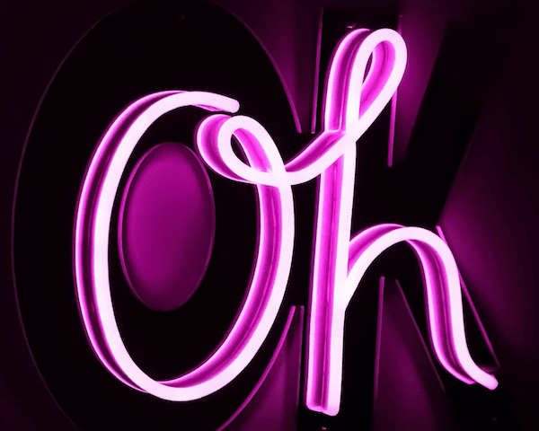 oh ok pink neon sign with mirror backing
