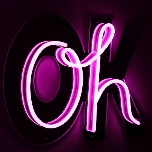 oh ok pink neon sign with mirror backing