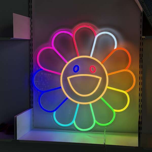 smiley sunflower neon sign rainbow color
