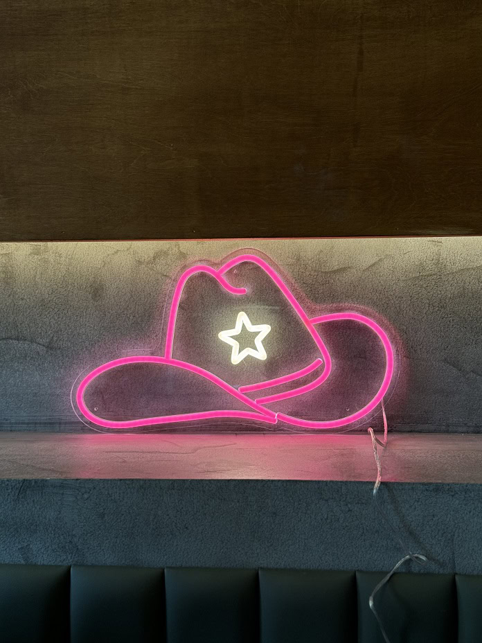 pink cowgirl hat neon sign