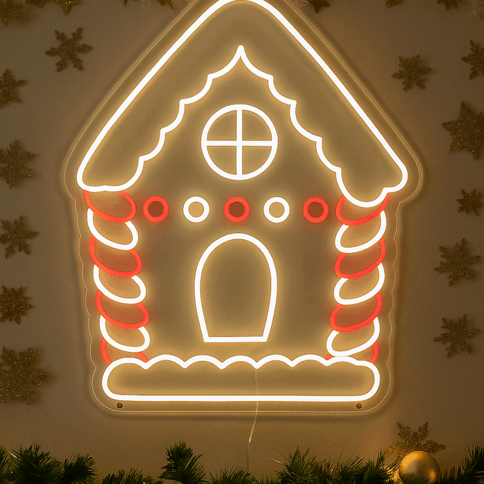 Christmas gingerbread house neon sign