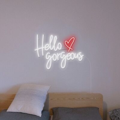 Hello Gorgeous bedroom decor white Neon Sign