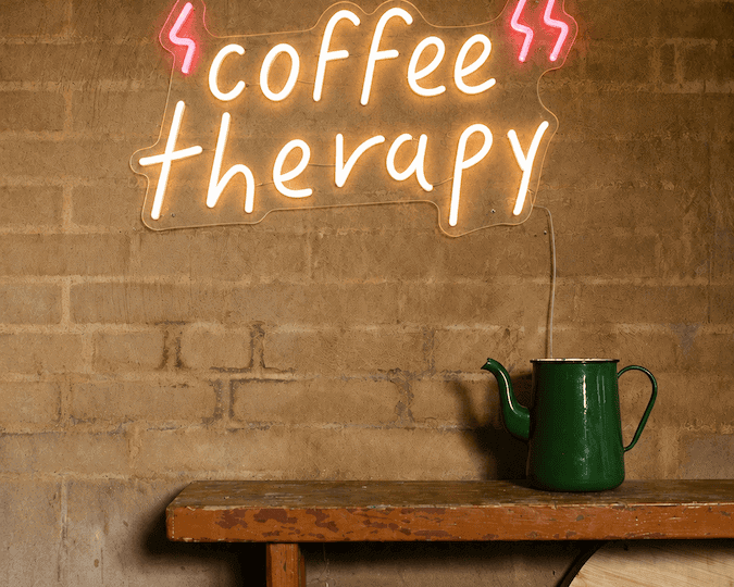 coffee therapy cafe neon sign