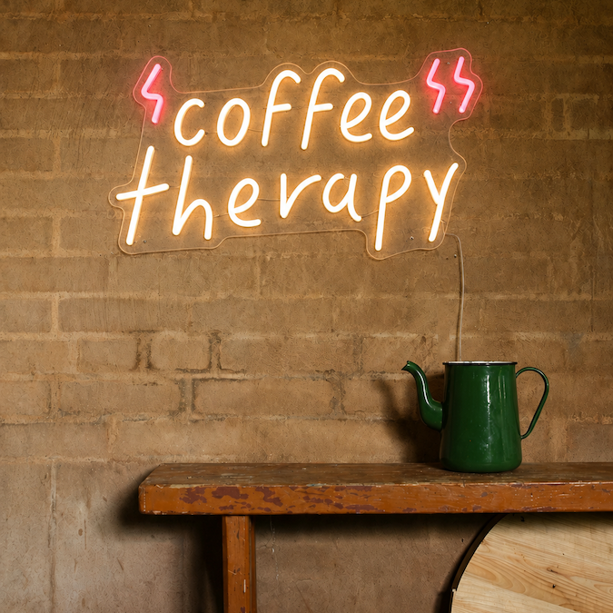 coffee therapy cafe neon sign