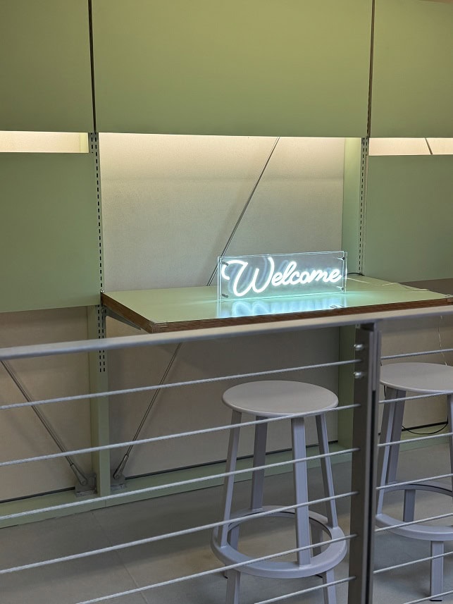 clean modern welcome neon sign