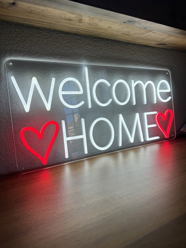 welcome home custom neon sign with clear backing