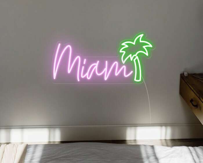 Miami palm tree tropical summer vibes neon sign