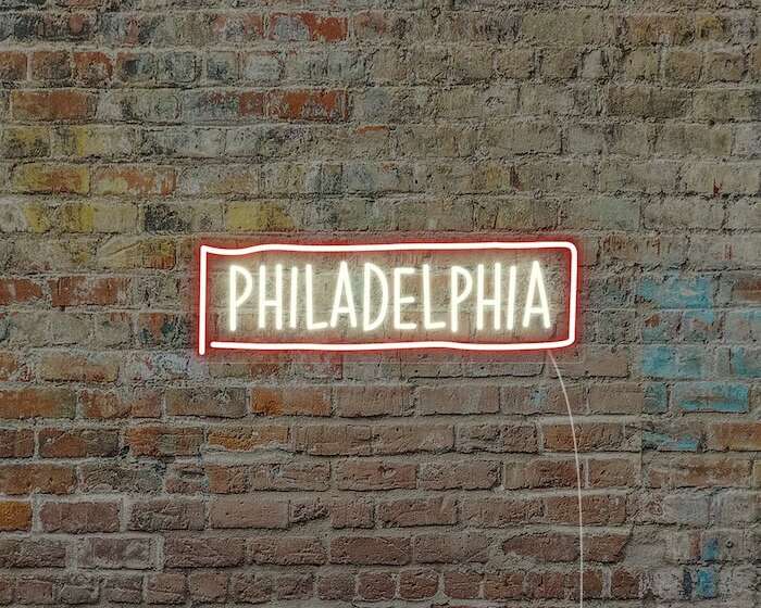 Philadelphia home living room city neon sign